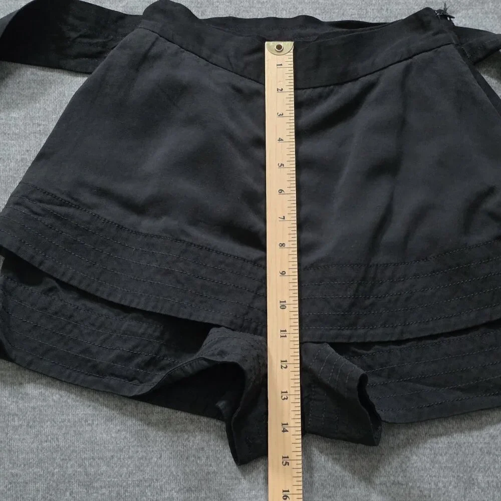 Maje Iloz Tiered Short Women 36 Black High Rise Pockets Belt Side Zip Goth Twill